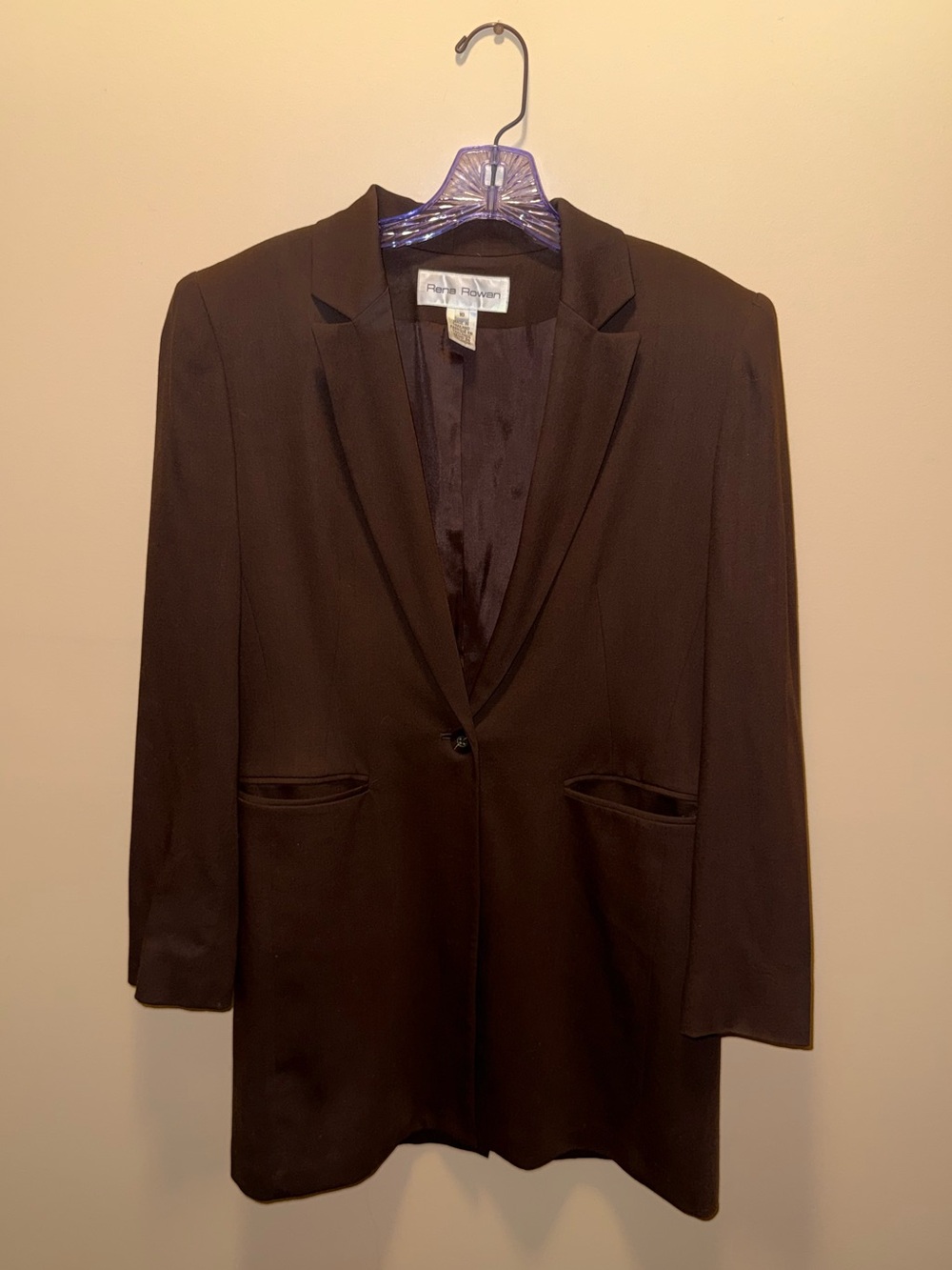 Rena Rowan Brown Wool Blazer Single-Button Long